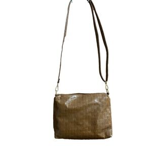 Jenn & Co Brown Woven Faux Leather Crossbody Shoulder Purse